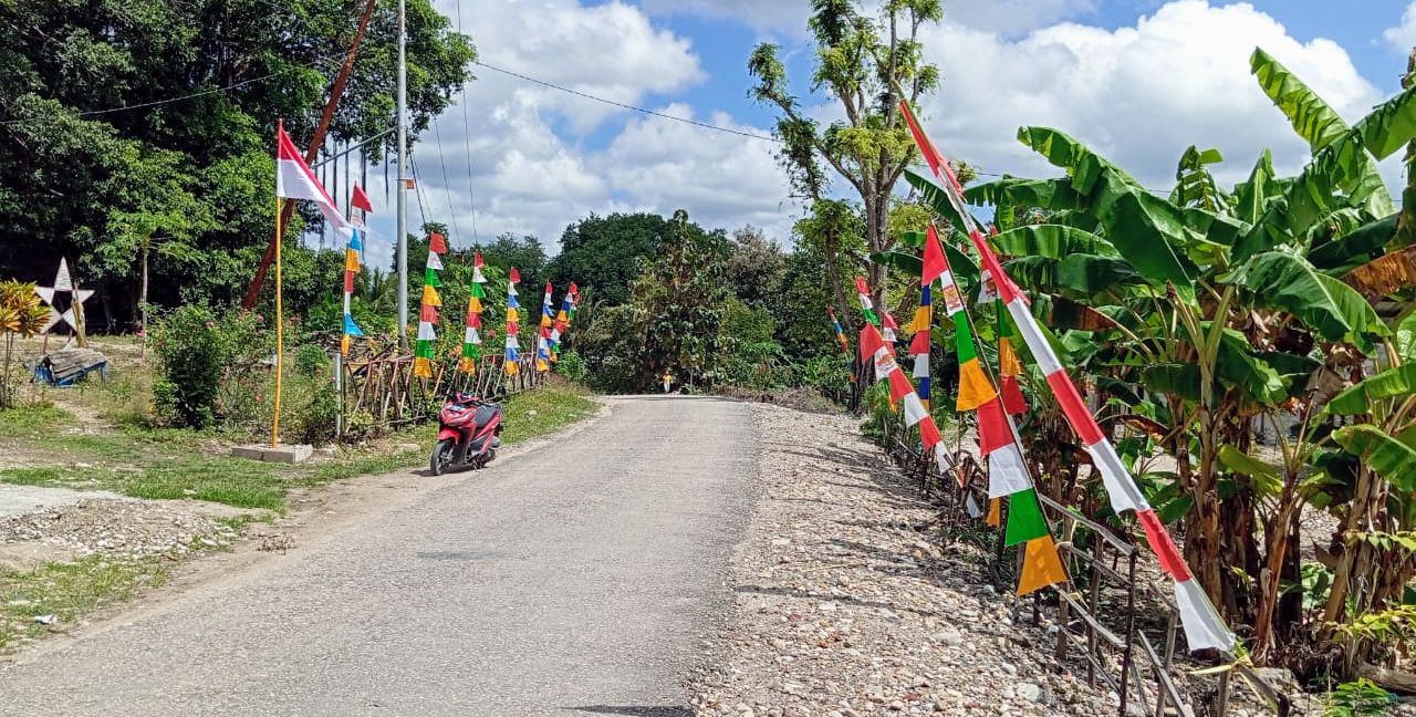 Warga Desa Taaba Dipimpin Kades Ida Pasang Umbul-Umbul Jelang HUT RI ke-79